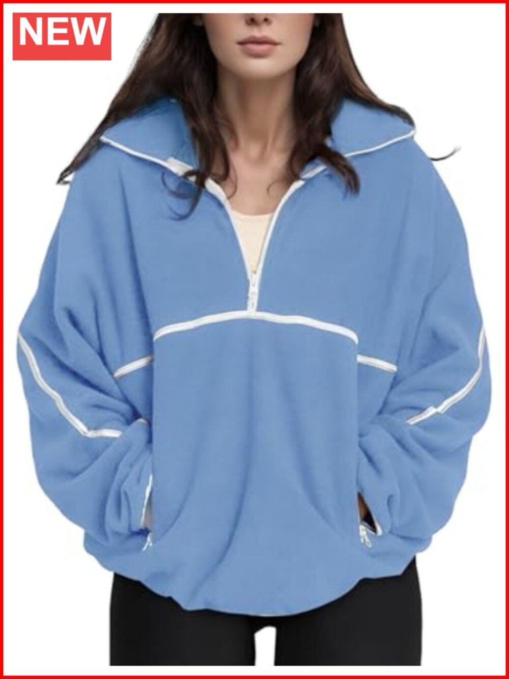 Sherpa Fleece Oversized Quarter Zip Pullover Sweatshirt Women Fuzzy